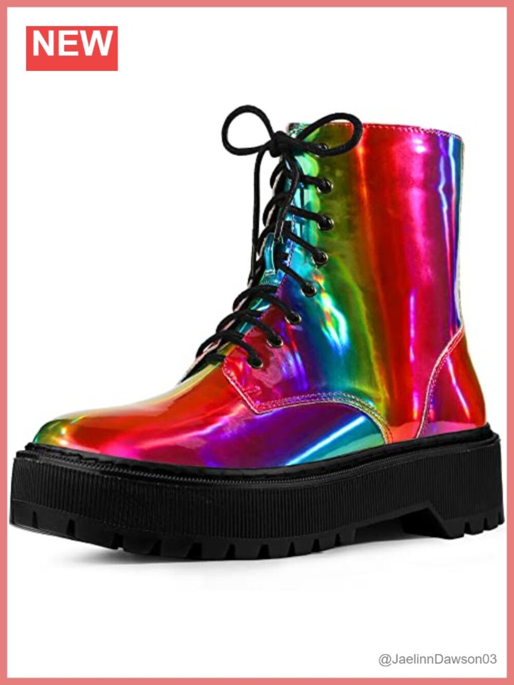 Faux Leather Platform Combat Boots Lace Up Round Toe